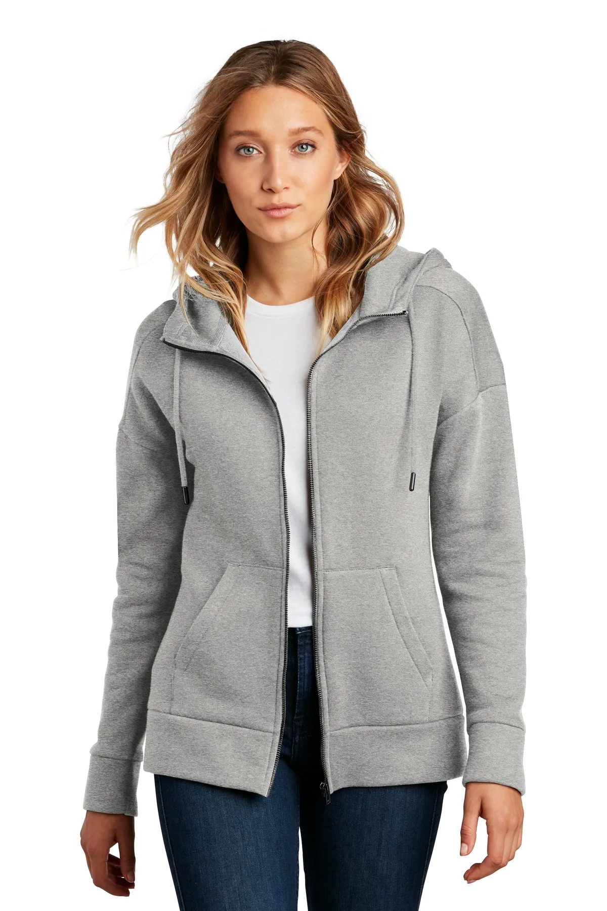 District Clothing DT1104 District    Women's Perfect Weight    Fleece Drop Shoulder Full-Zip Hoodie SKU: DT1104