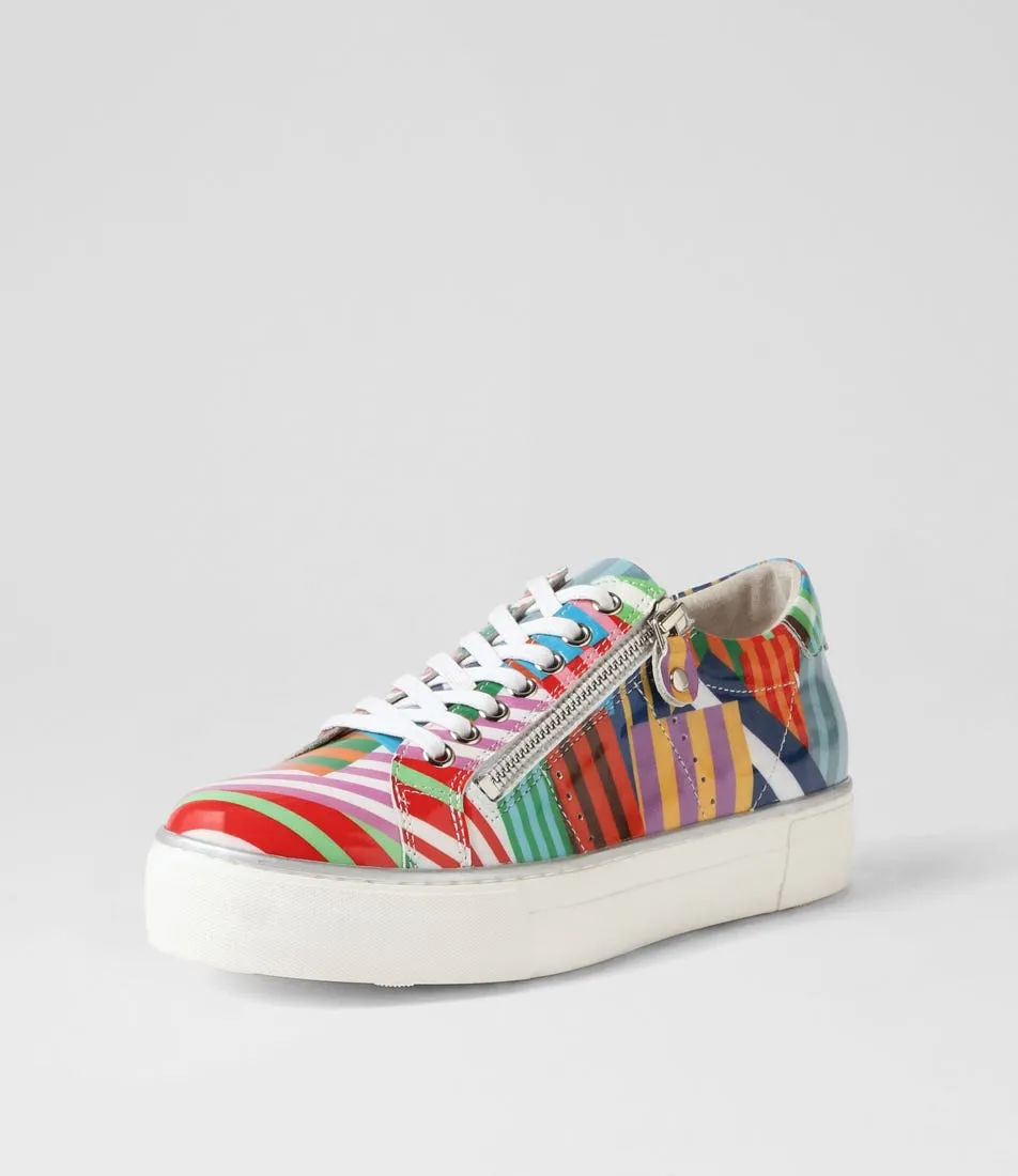 DJANGO & JULIETTE Froggy Stripe White Patent Leather Sneakers