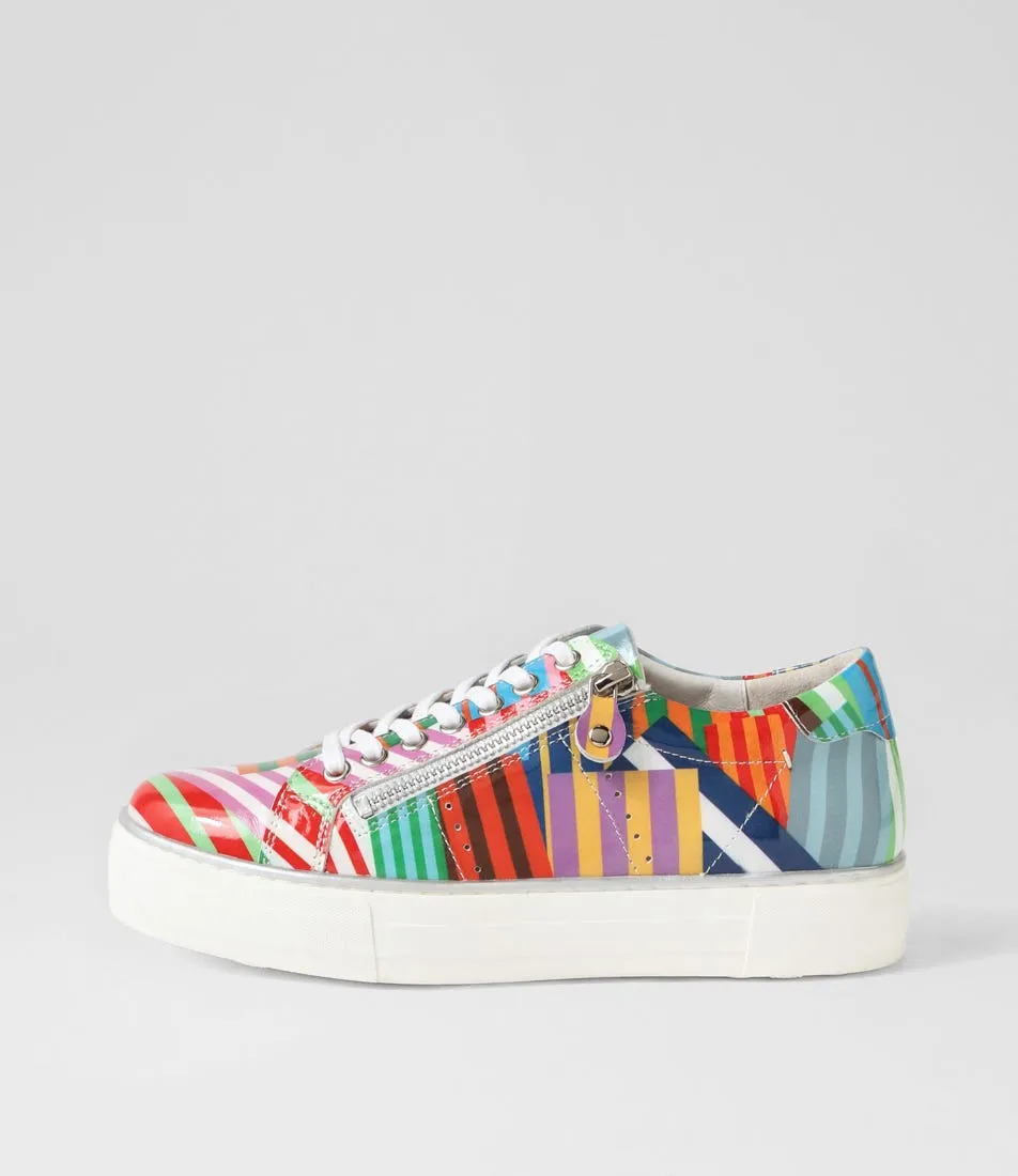 DJANGO & JULIETTE Froggy Stripe White Patent Leather Sneakers