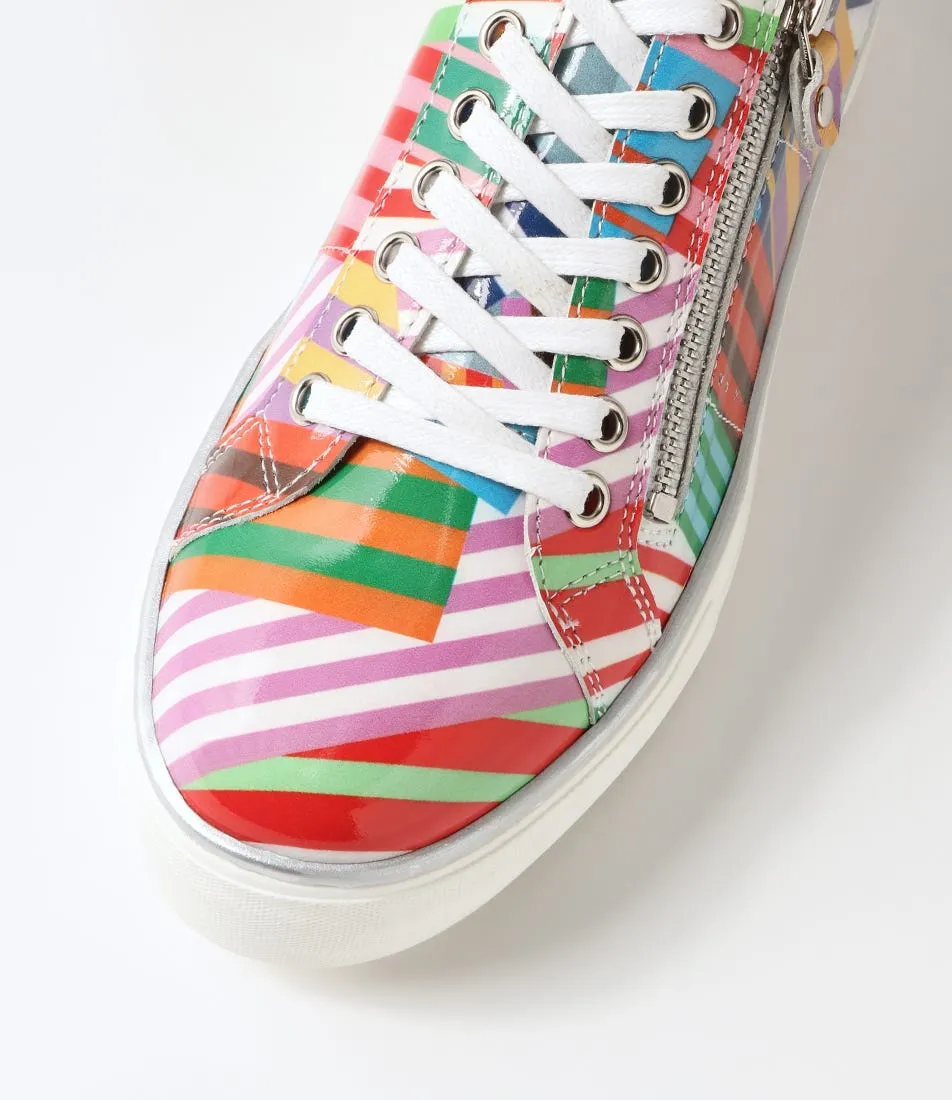 DJANGO & JULIETTE Froggy Stripe White Patent Leather Sneakers