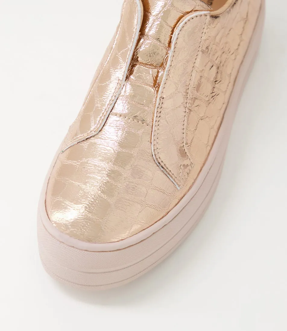 DJANGO & JULIETTE Shia Rose Gold Pale Pink Croc Leather Sneakers