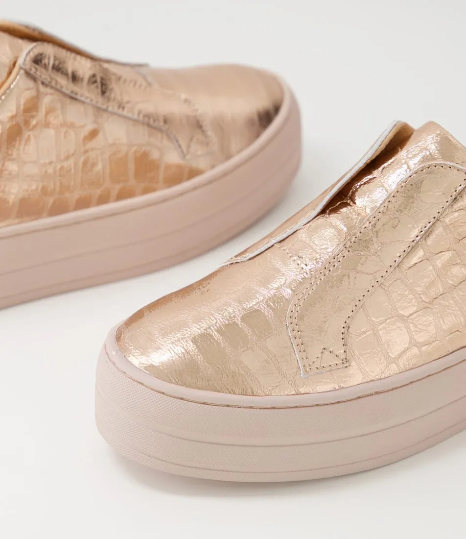 DJANGO & JULIETTE Shia Rose Gold Pale Pink Croc Leather Sneakers