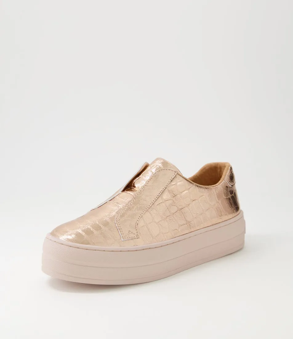 DJANGO & JULIETTE Shia Rose Gold Pale Pink Croc Leather Sneakers