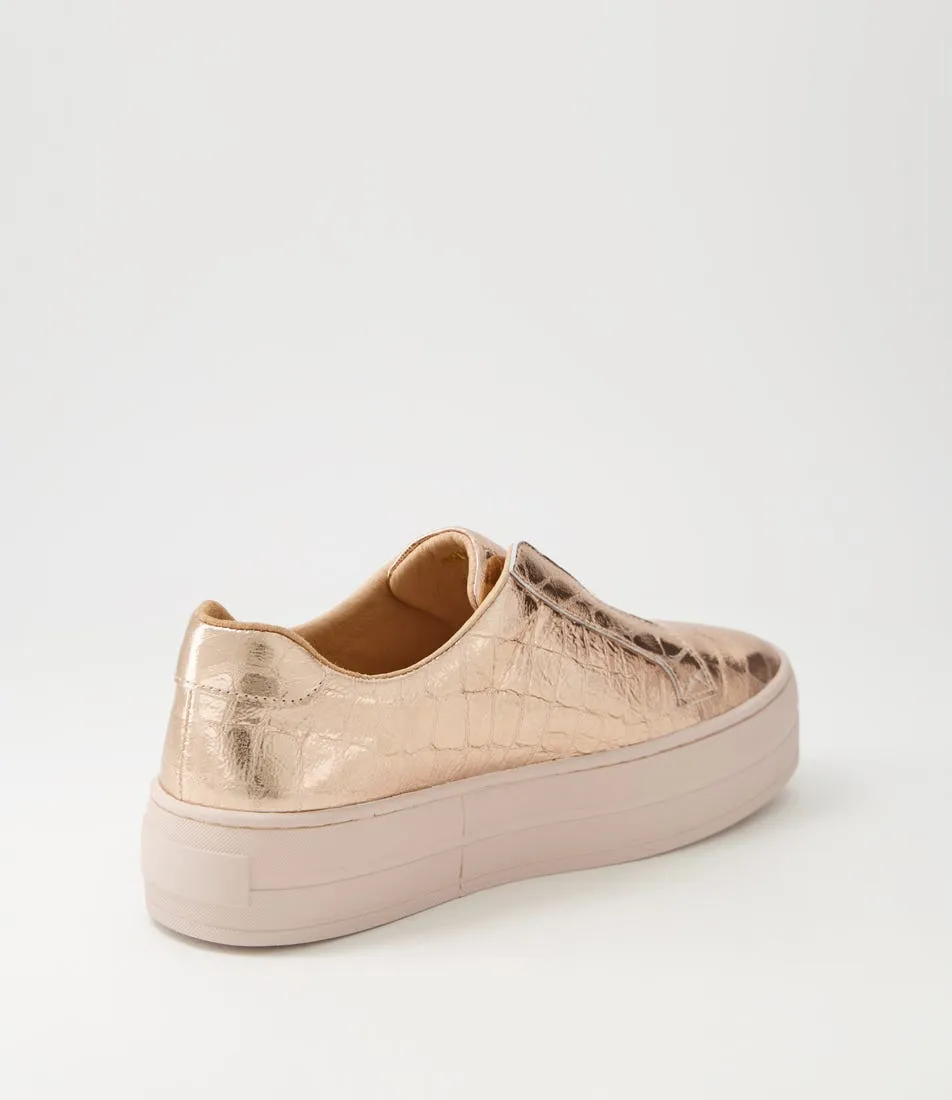 DJANGO & JULIETTE Shia Rose Gold Pale Pink Croc Leather Sneakers