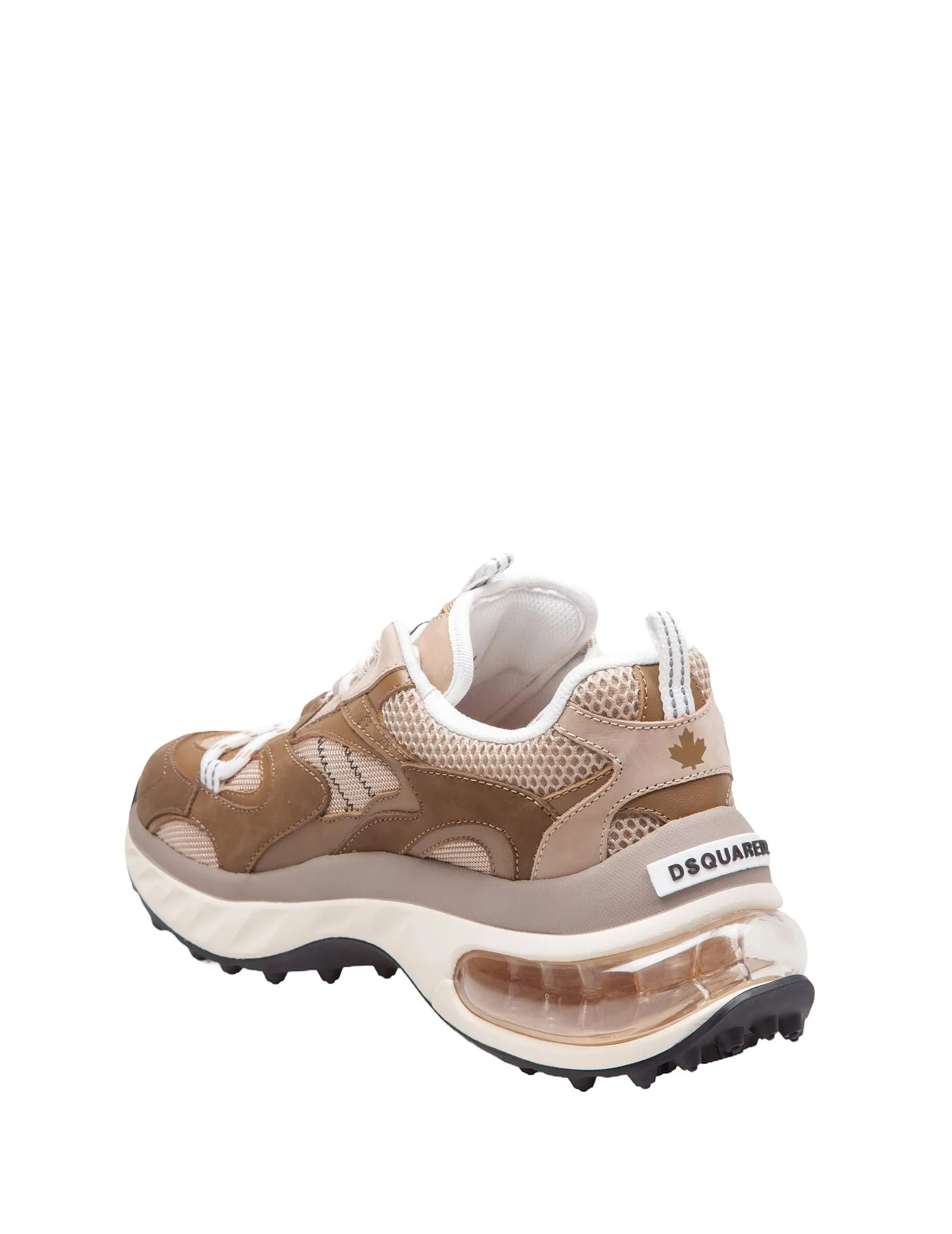 DSQUARED2 BUBBLE SNEAKERS IN GREEN AND BEIGE LEATHER AND FABRIC