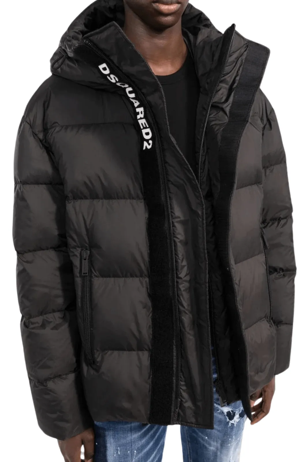 Dsquared2 zip-pockets hooded padded jacket black