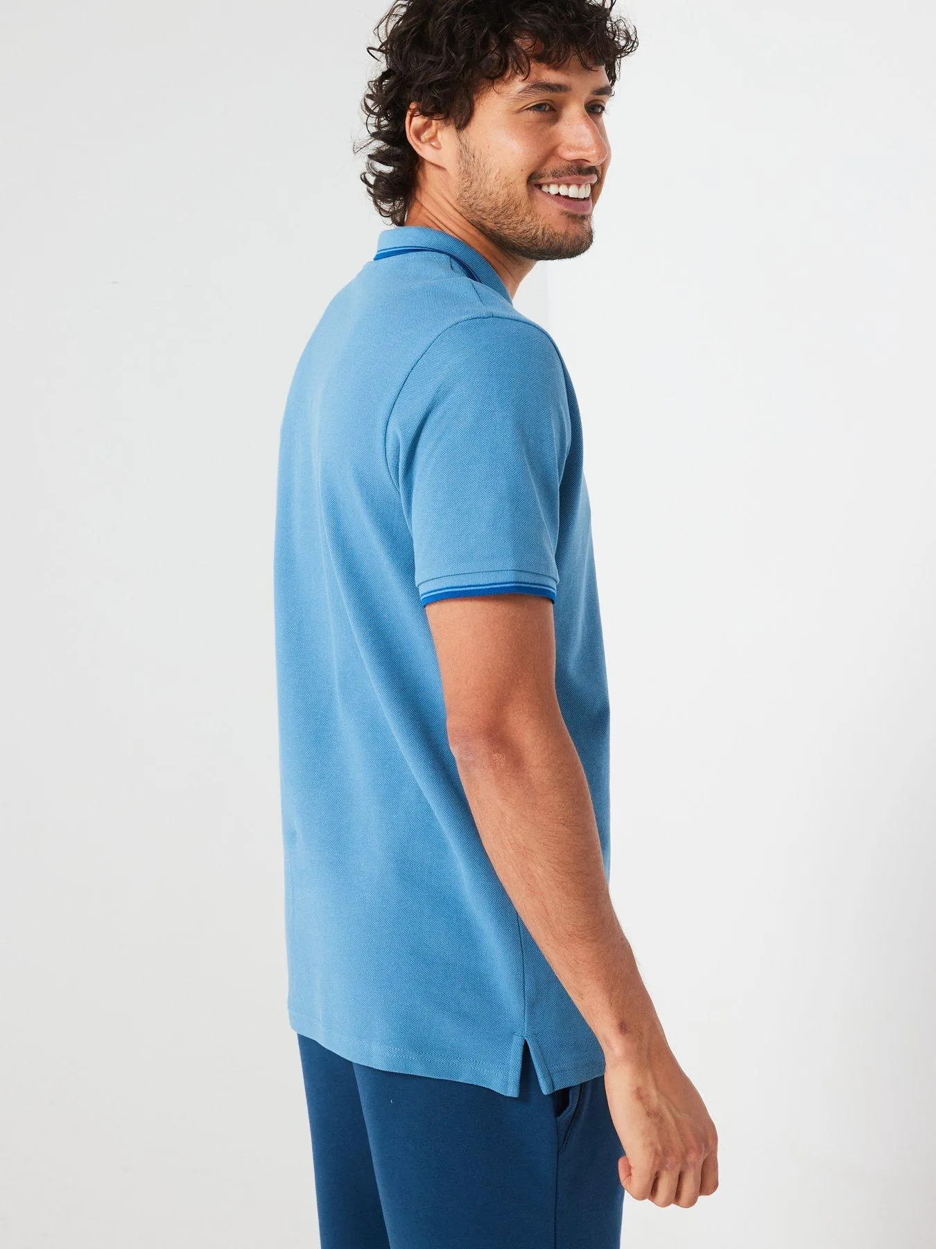 Everyday Tipped Pique Polo - - Mid Blue