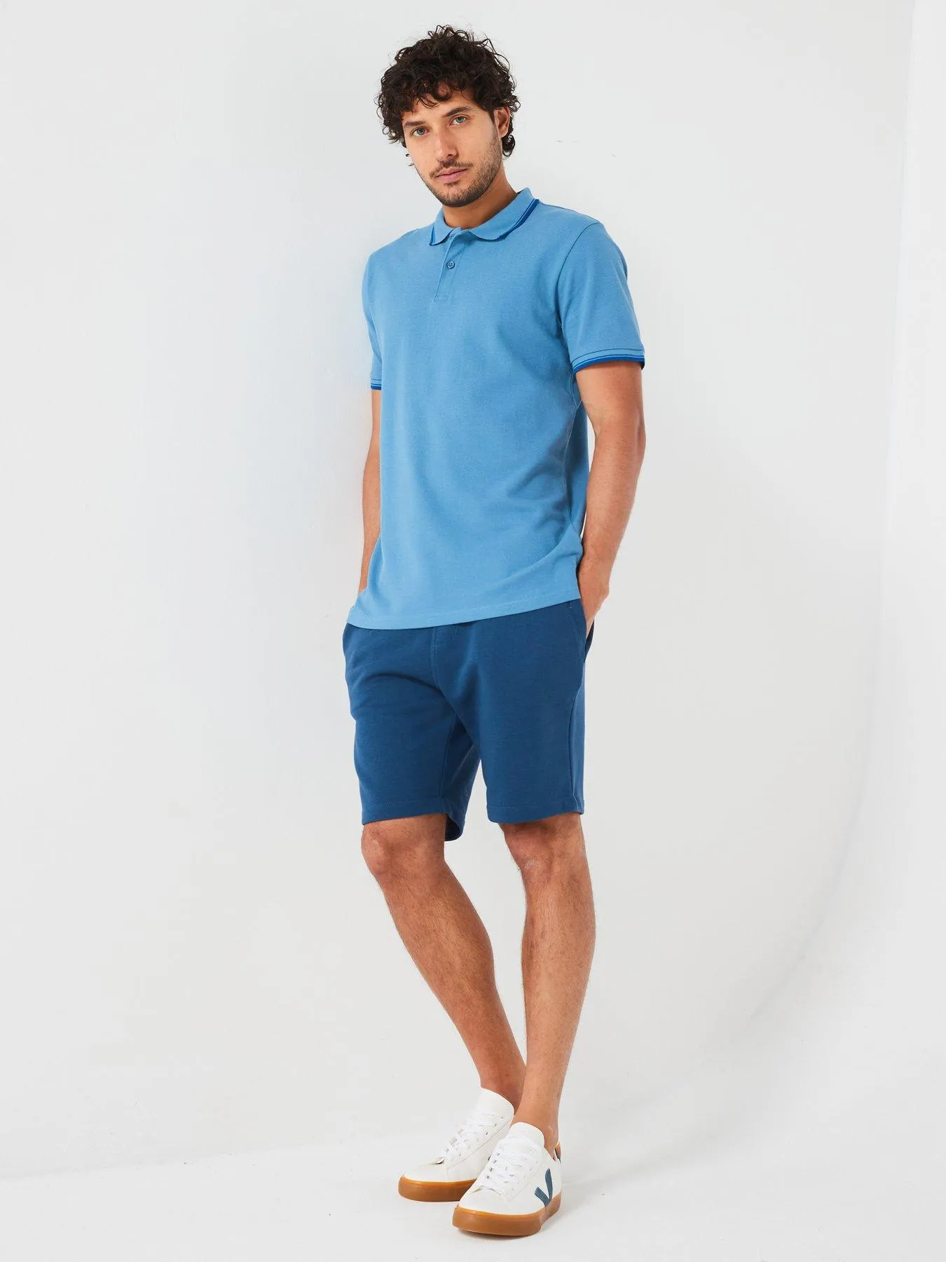 Everyday Tipped Pique Polo - - Mid Blue