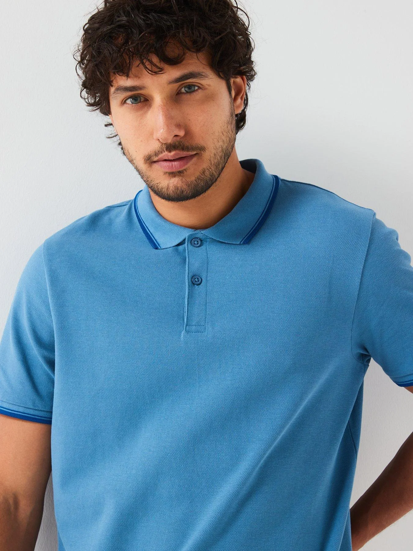 Everyday Tipped Pique Polo - - Mid Blue