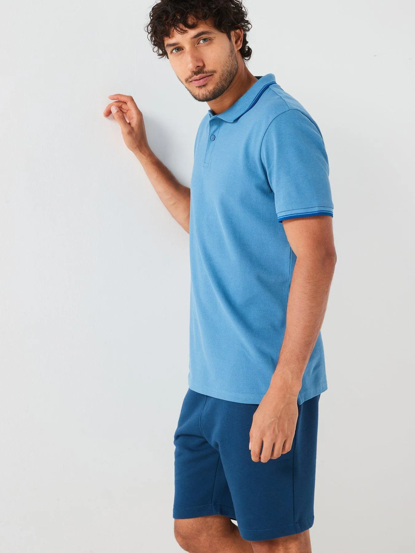 Everyday Tipped Pique Polo - - Mid Blue