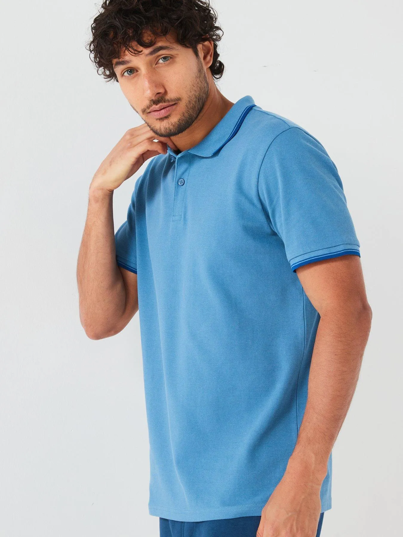 Everyday Tipped Pique Polo - - Mid Blue