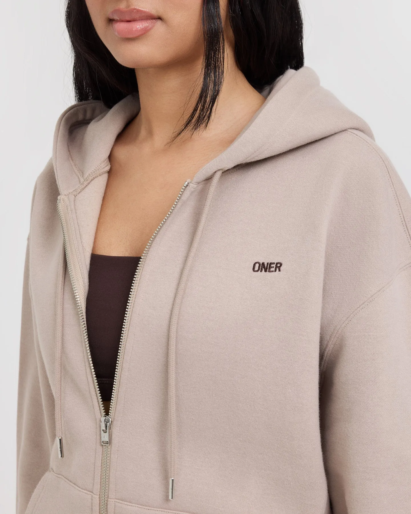 Foundations Zip Through Hoodie | Mushroom Brown