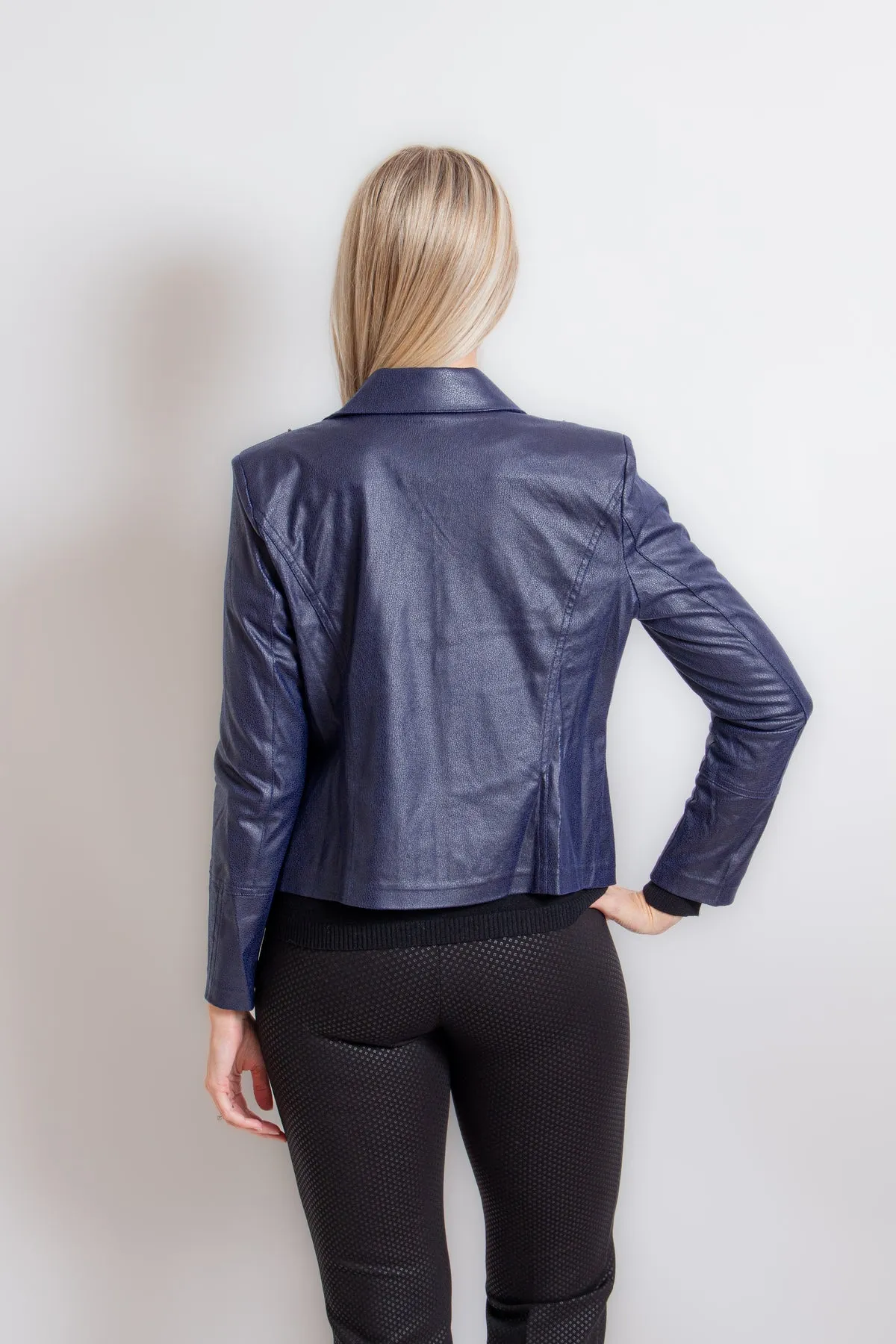 French Blue Vegan Leather Jacket