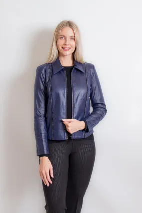 French Blue Vegan Leather Jacket