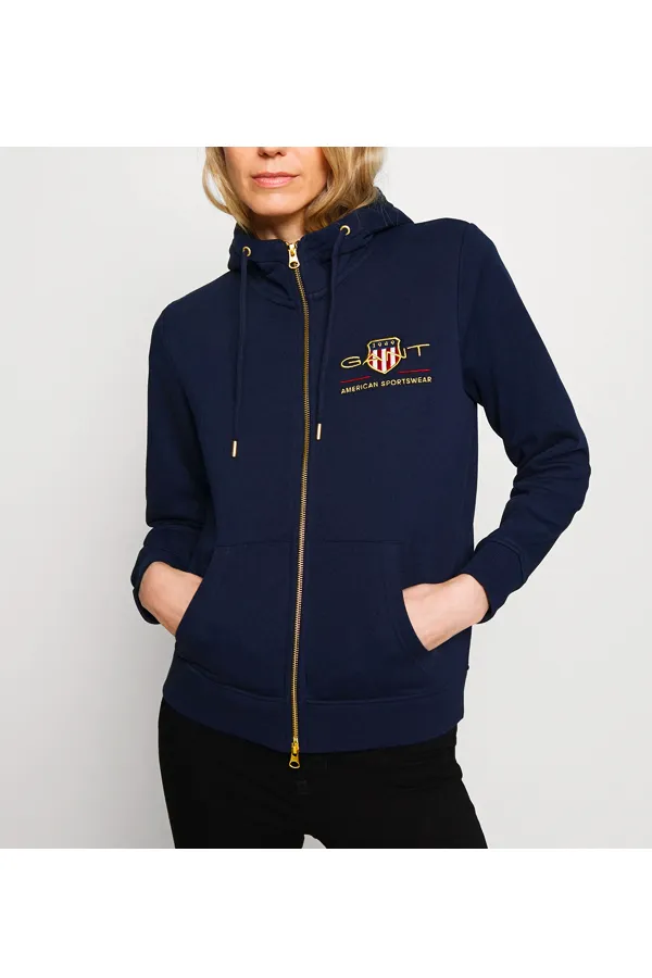 GANT Women Gold Shield Zip Hoodie Navy