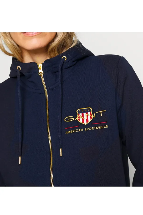 GANT Women Gold Shield Zip Hoodie Navy