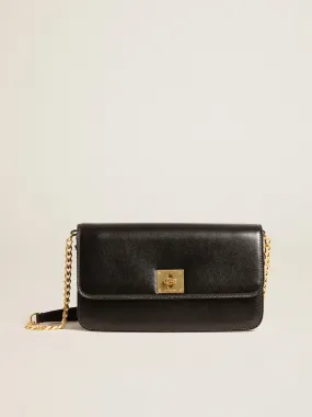 Gioia Bag in black boarded leather with gold details