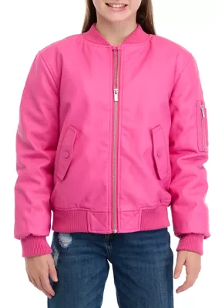 Girls 7-16 Pleather Bomber Jacket