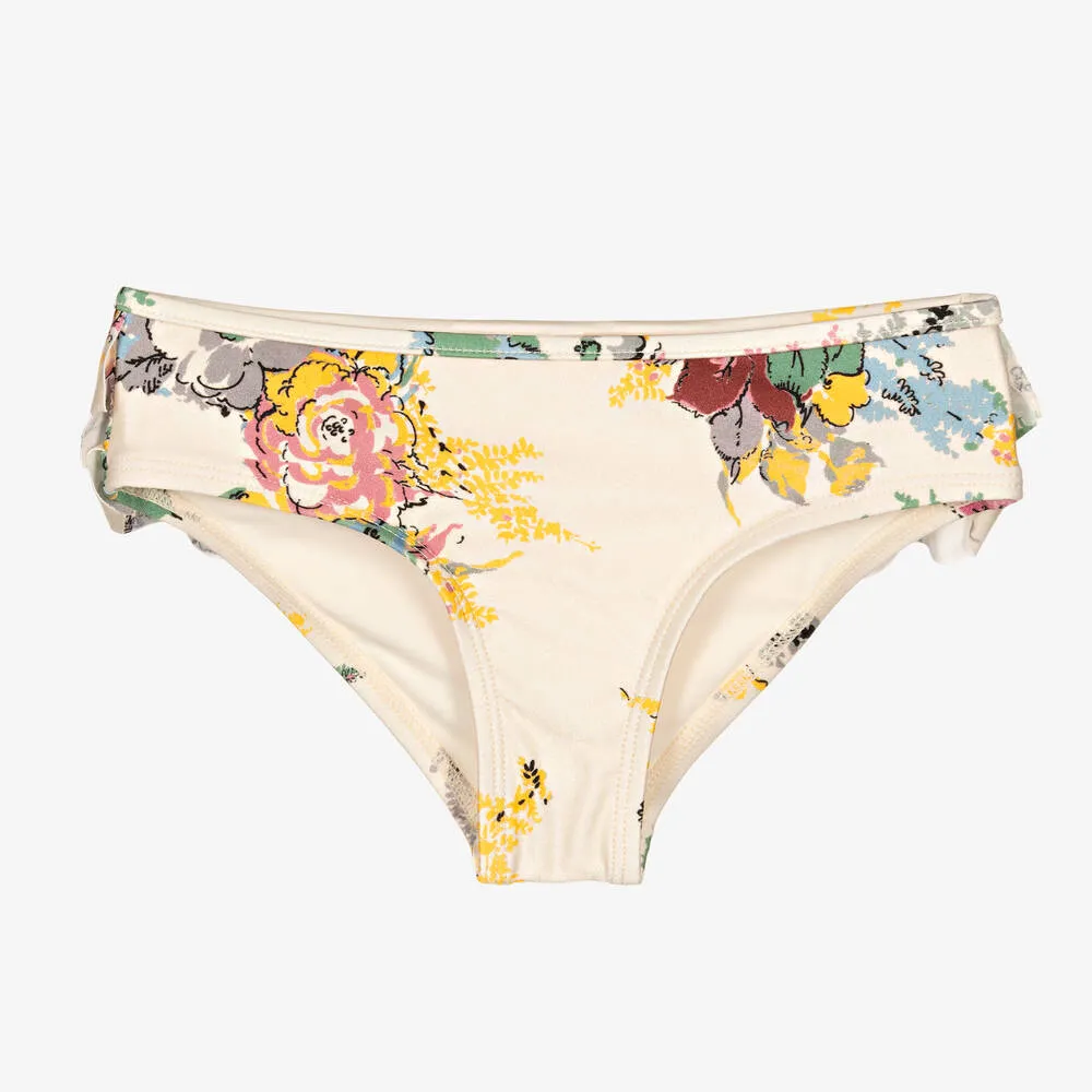 Girls Ivory Garden Floral Bikini Bottoms