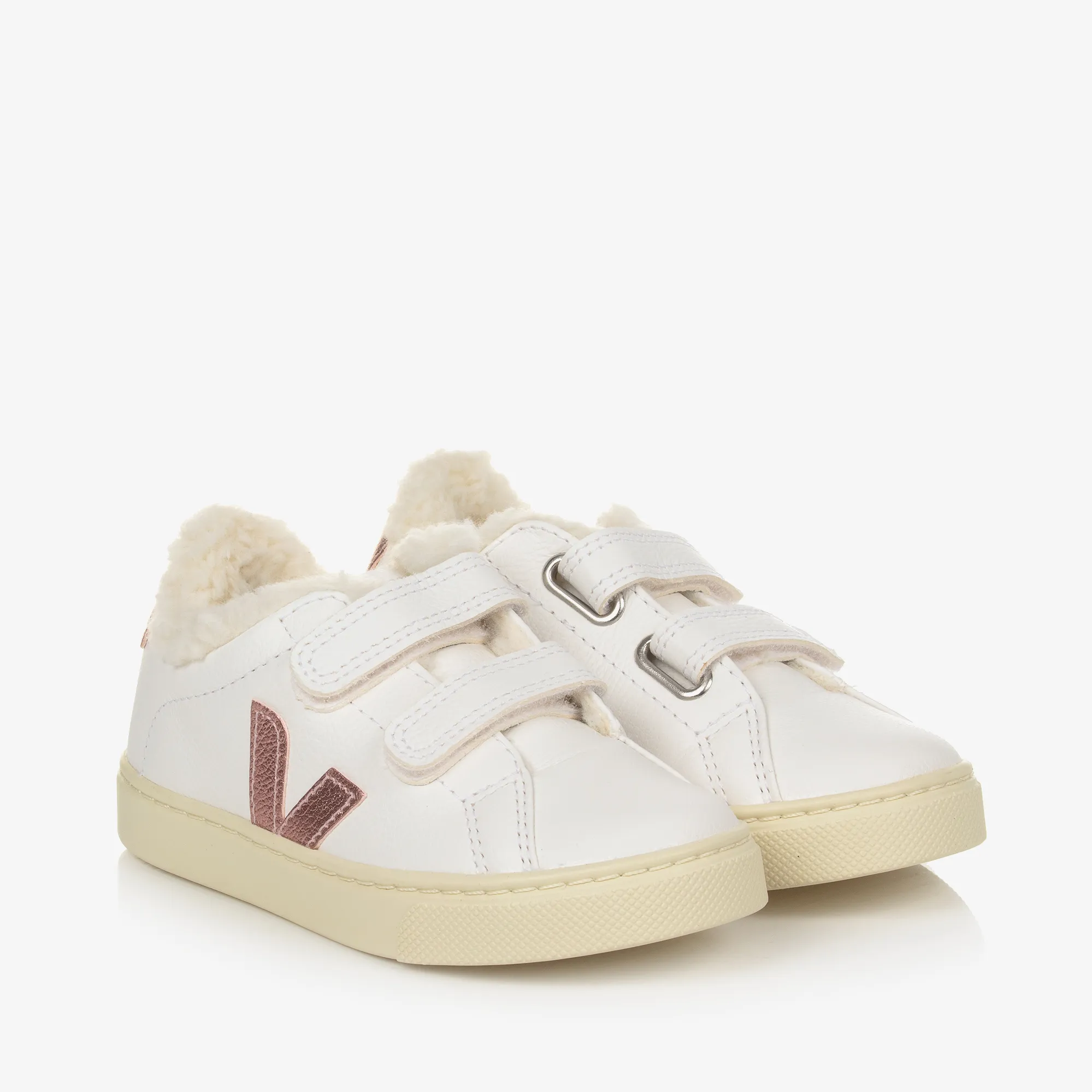 Girls White & Pink Leather Esplar Trainers