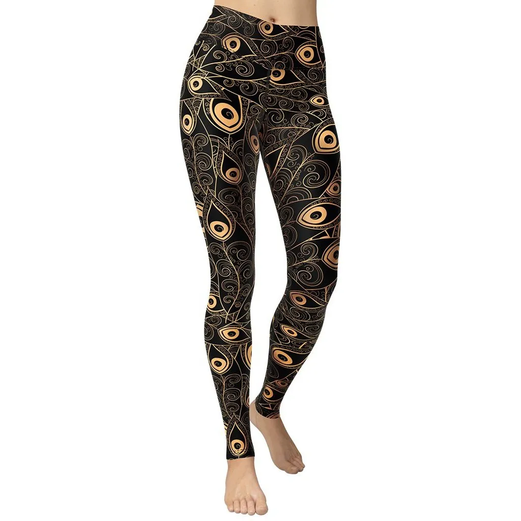 Golden Art Deco Pattern Yoga Leggings