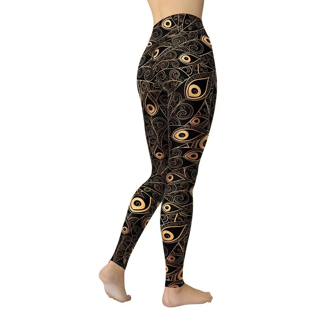 Golden Art Deco Pattern Yoga Leggings