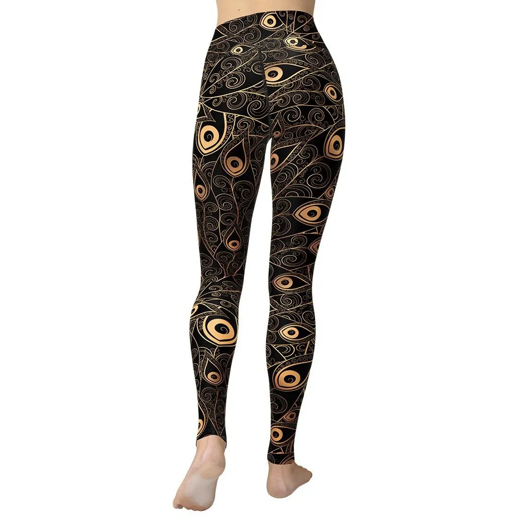 Golden Art Deco Pattern Yoga Leggings