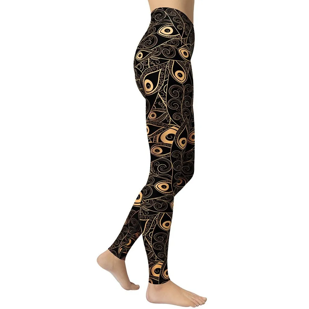 Golden Art Deco Pattern Yoga Leggings