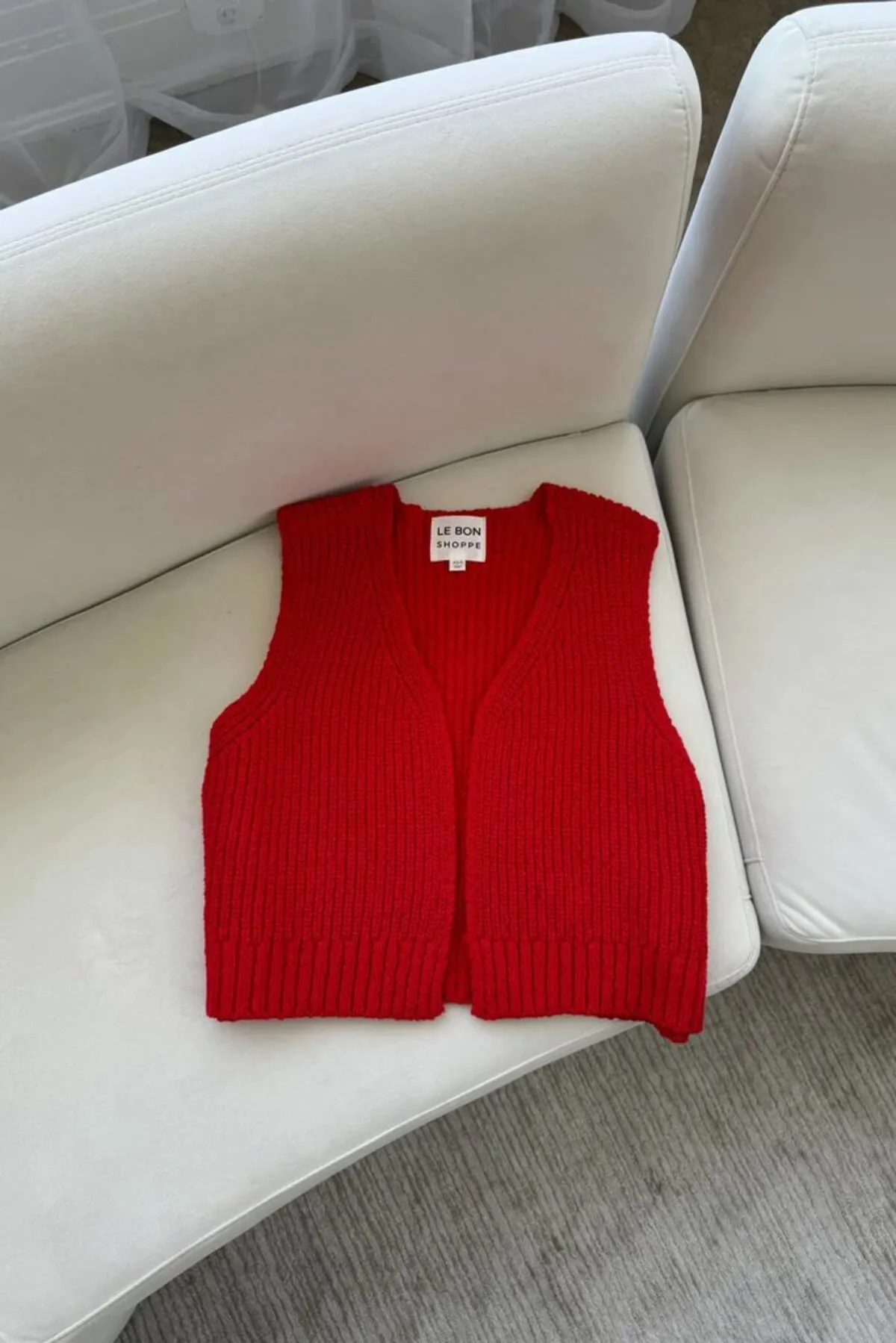 Granny Cotton Knit Vest - Chili Pepper Red