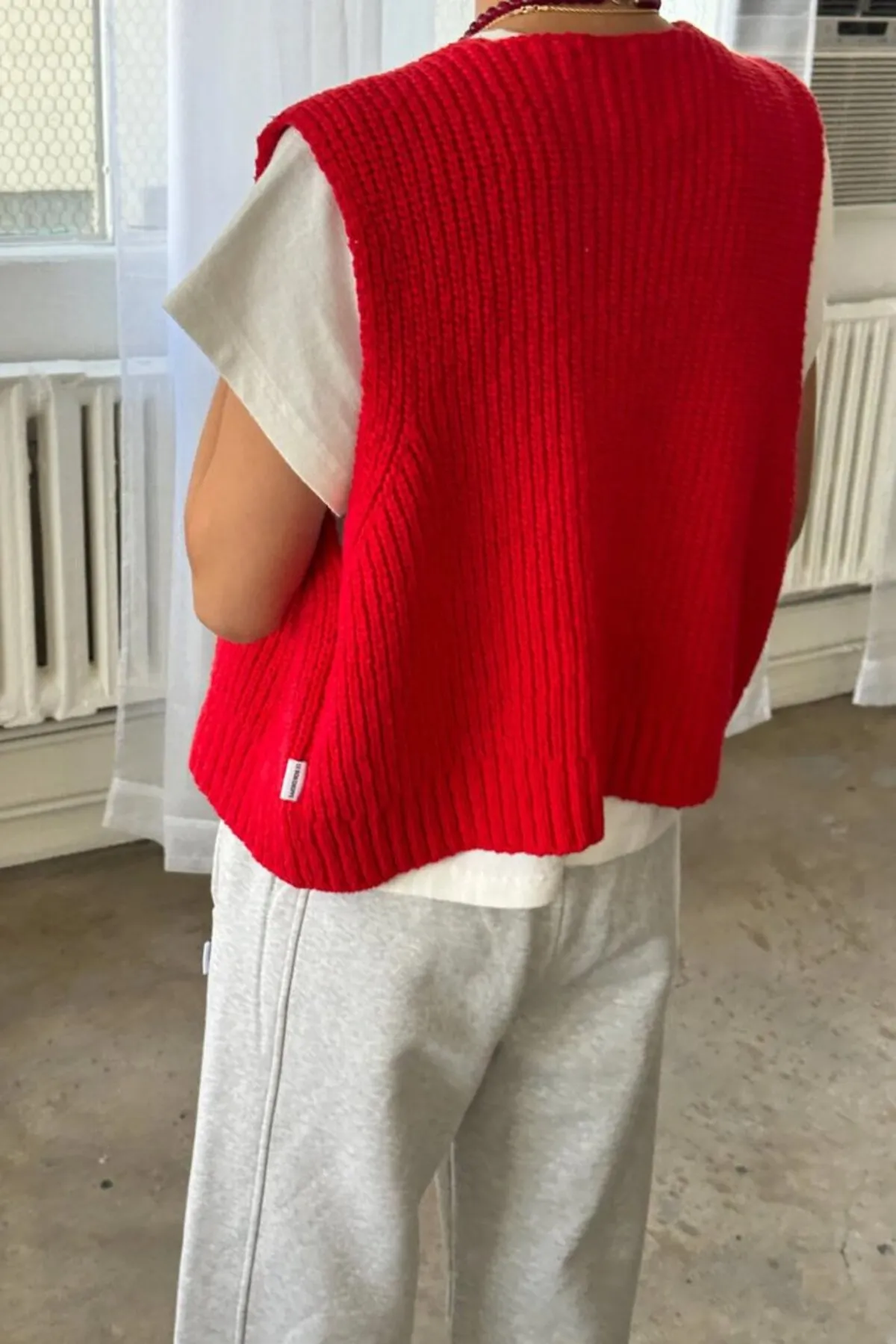 Granny Cotton Knit Vest - Chili Pepper Red