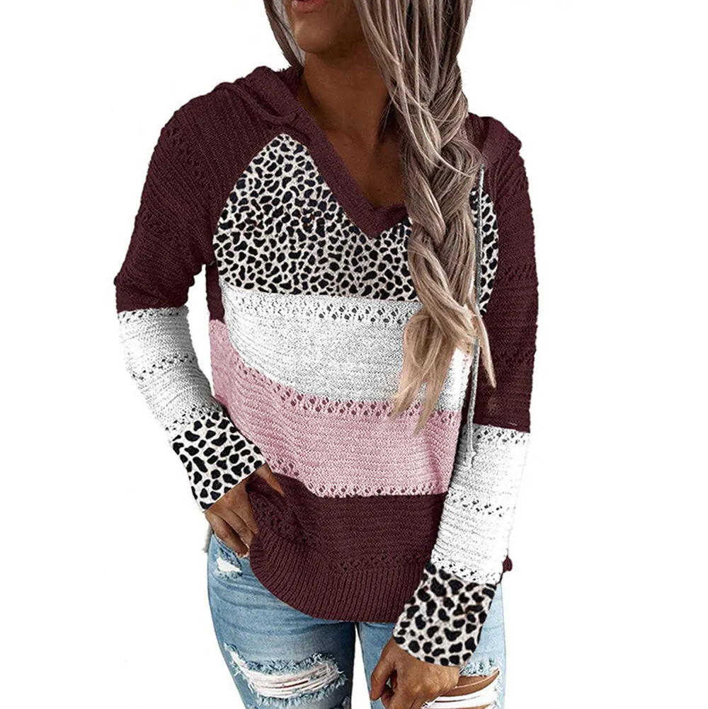 Haute Edition Women's Pullover Colorblock Leopard Sweater Hoodie