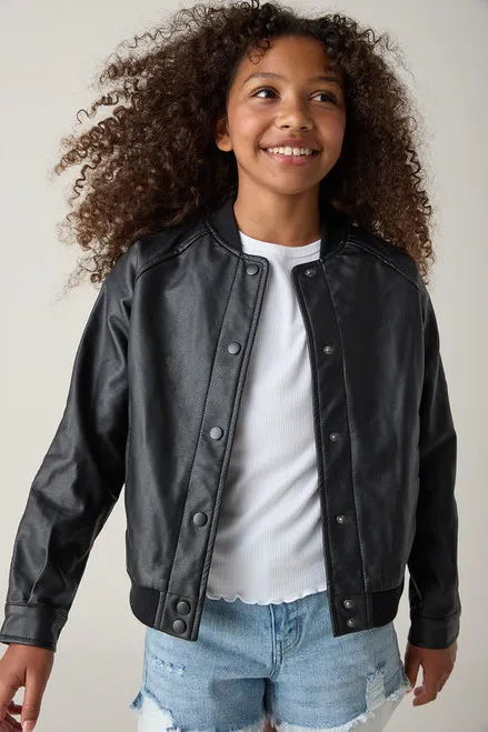 Hello Franki Vegan Leather Bomber Jacket for Girls