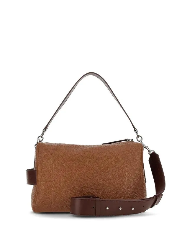 Hogan Script Boston Bag In Brown Leather