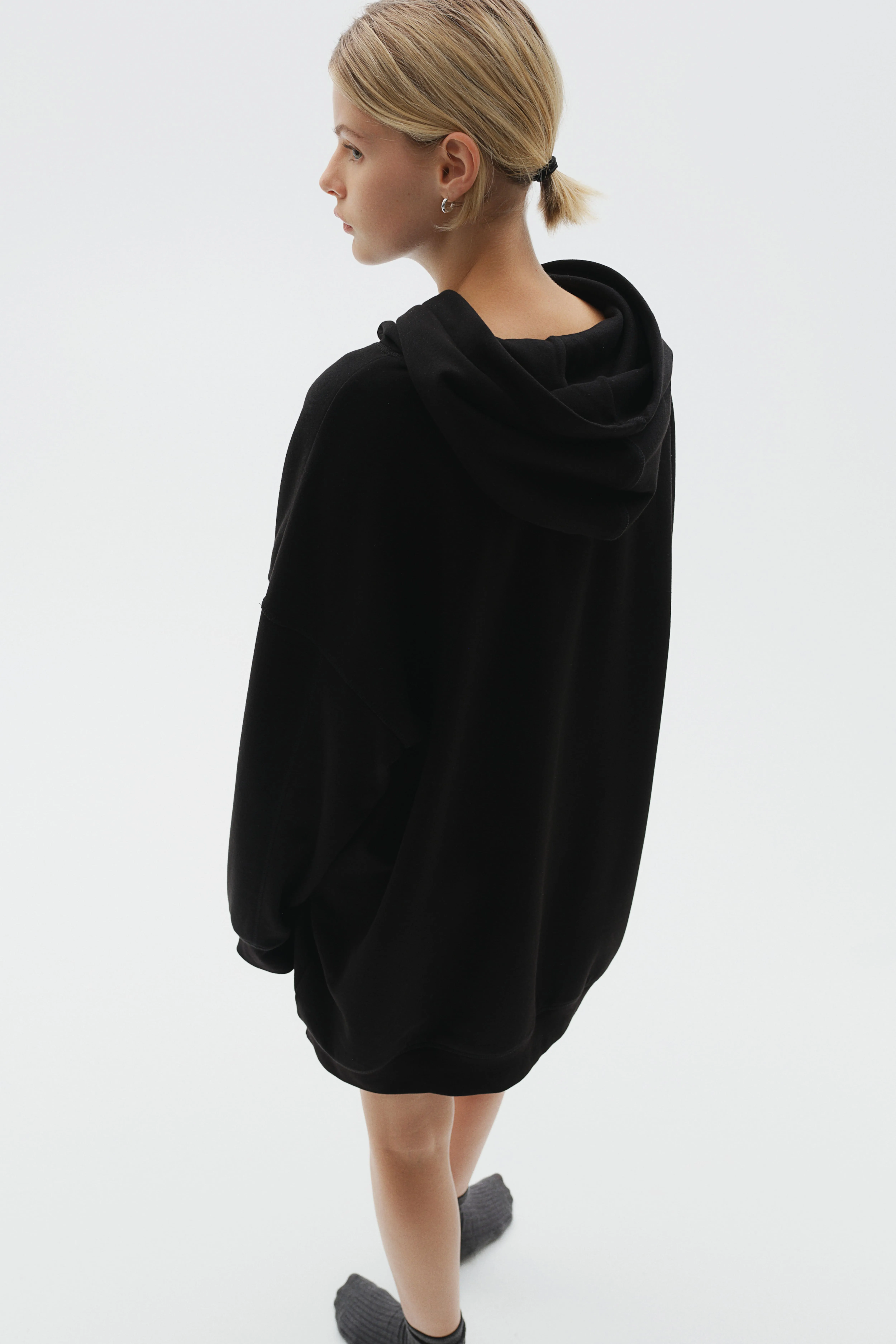 Hooded cotton dress - Long sleeve - Mini - Black - Ladies | H&M GB