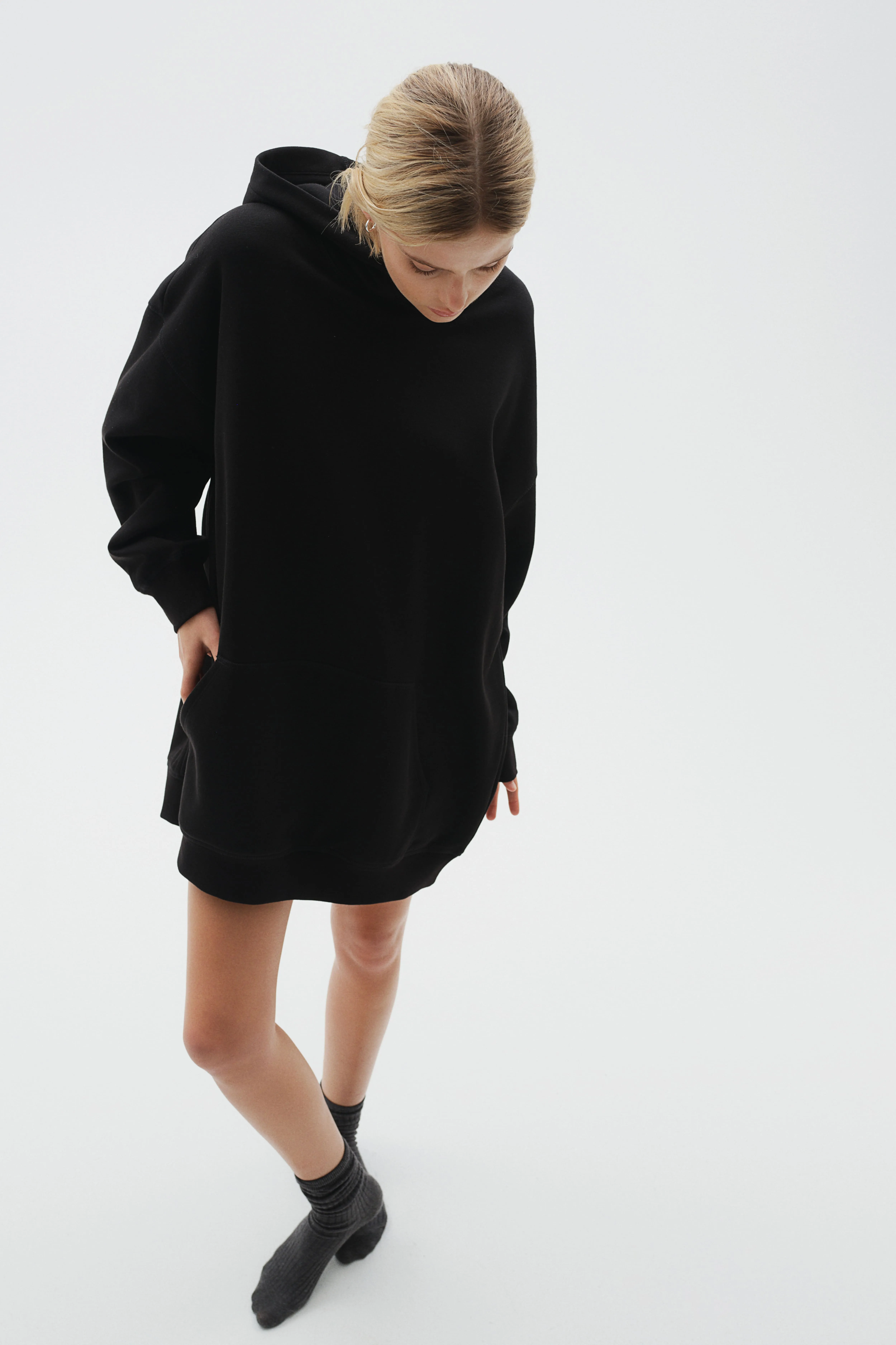 Hooded cotton dress - Long sleeve - Mini - Black - Ladies | H&M GB