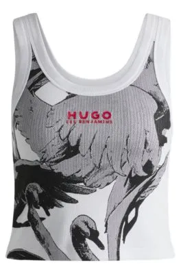 HUGO x Les Benjamins vest in stretch cotton with swan print