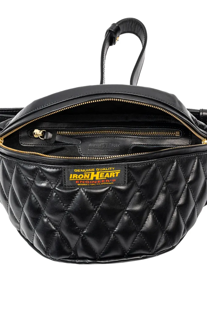 Iron Heart Diamond Stitched Leather Waist Bag