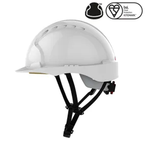 JSP EVO3 White Medium Peak Electrical Safety Helmet with Wheel Ratchet