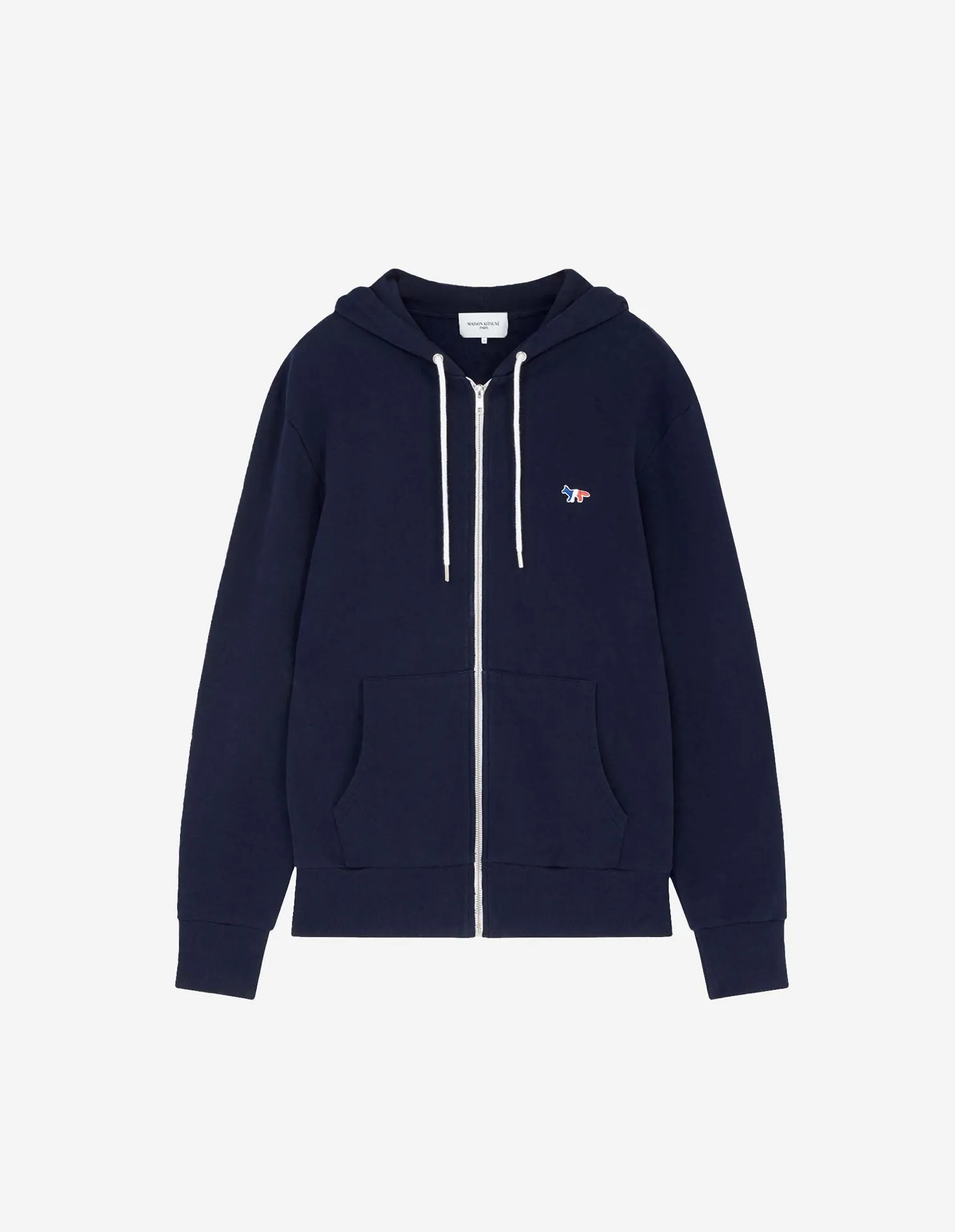 Kitsune  M Navy Tricolour Fox Patch Zip Hoodie