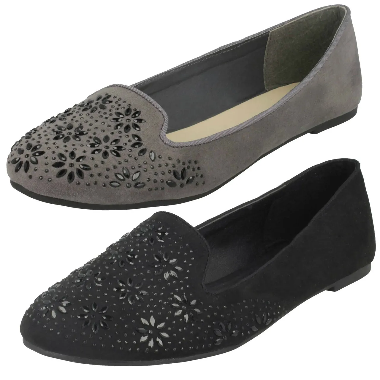 Ladies Spot On Flat Slipper Cut Ballerinas F8R0305