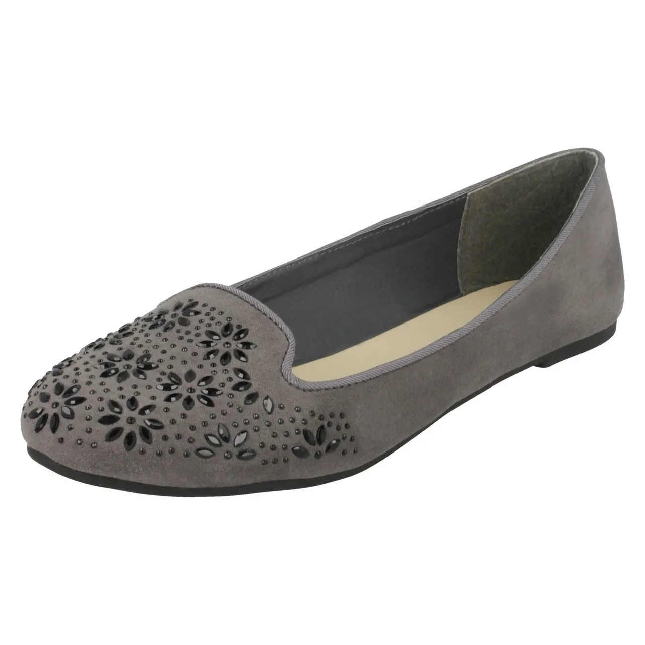 Ladies Spot On Flat Slipper Cut Ballerinas F8R0305