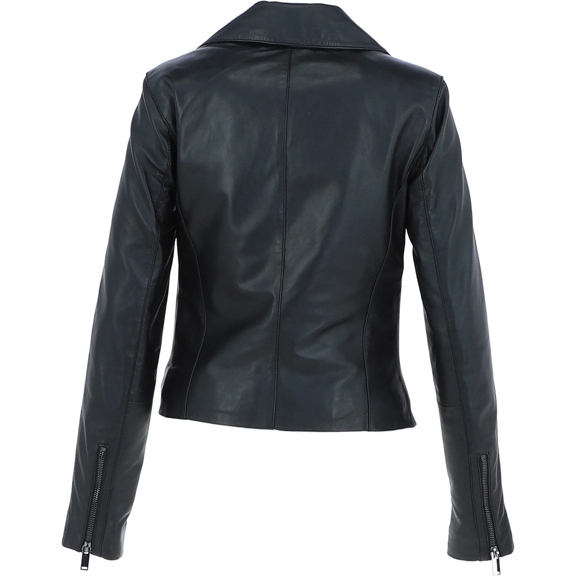 Ladies Veg Tanned Leather Plain Biker Jacket Black: AWL-79