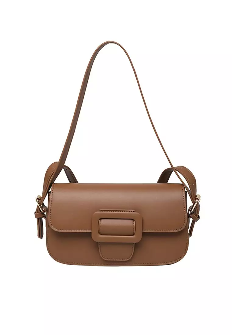 Lara Women's Magnetic Snap Shoulder Bag - Dark Brown