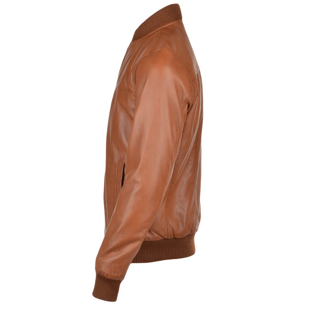 Leather Bomber Jacket  Tan: Danny