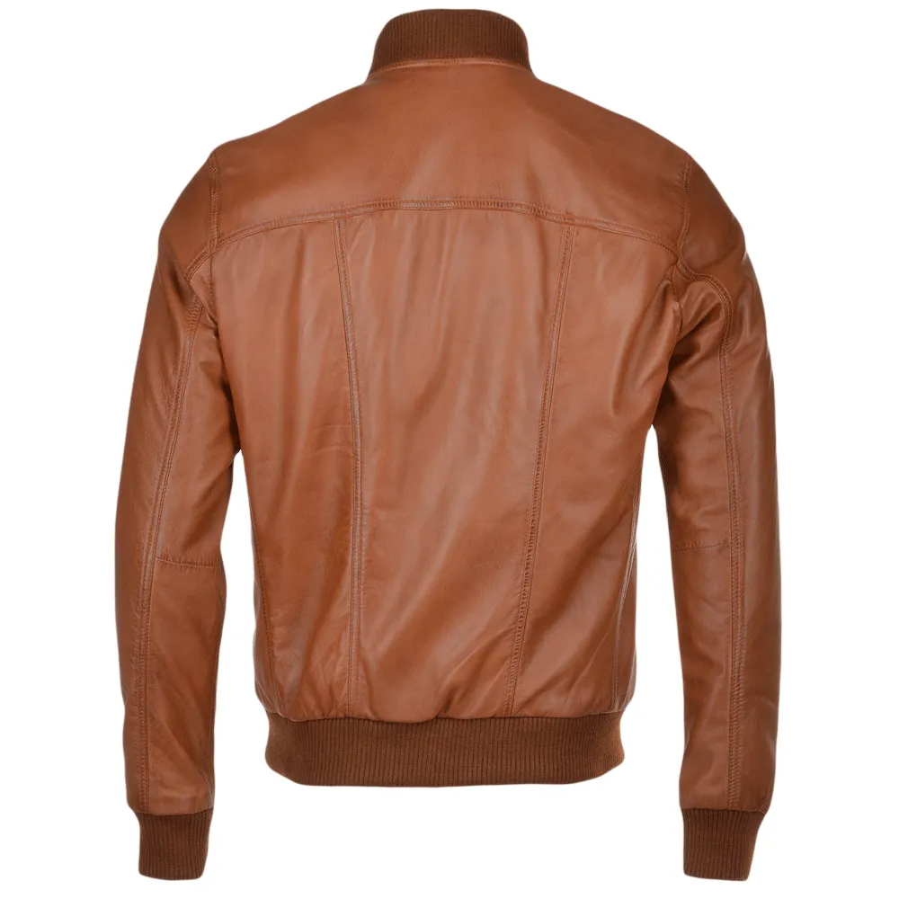 Leather Bomber Jacket  Tan: Danny