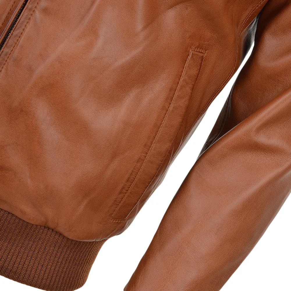 Leather Bomber Jacket  Tan: Danny