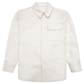 Leather Cargo Shirt Jacket - Cracked/White