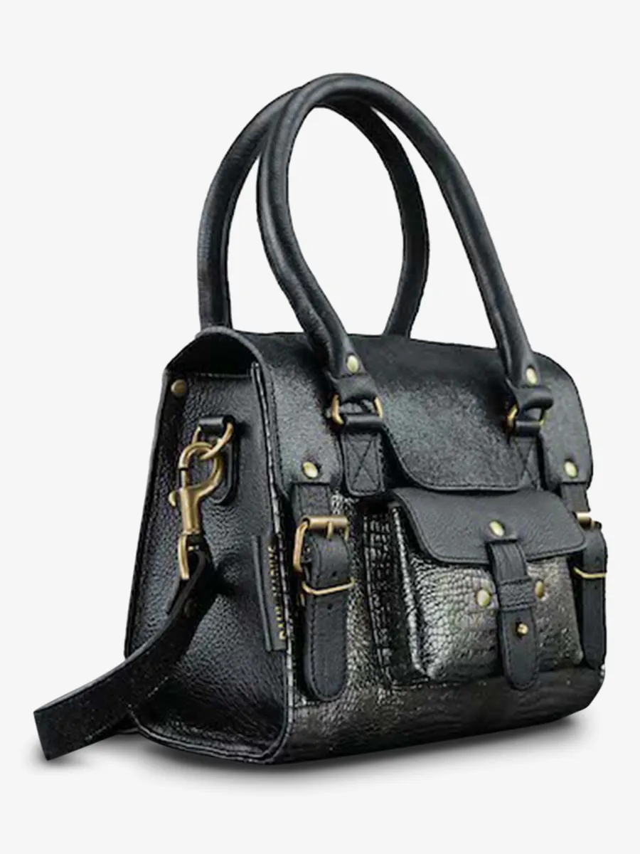 leather shoulder bag for woman  - LeRive Gauche - S - Onyx | PAUL MARIUS