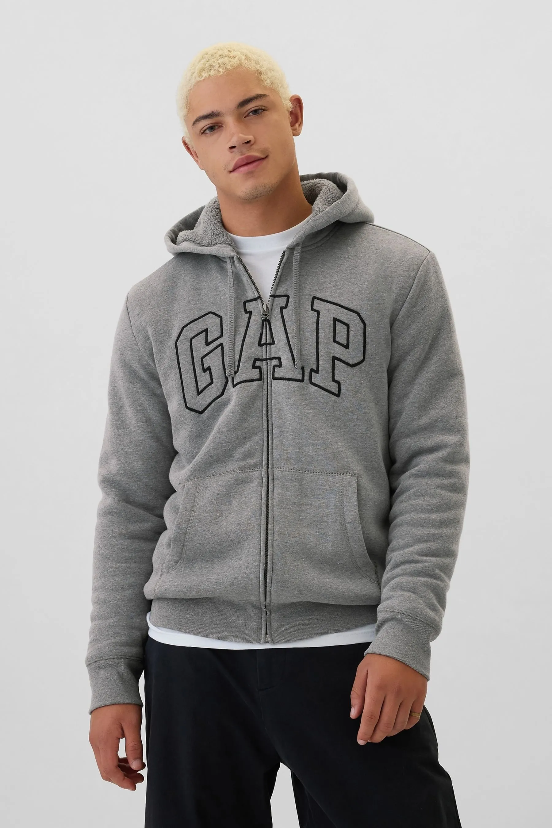 Light Grey Logo Sherpa-Lined Zip Up Hoodie