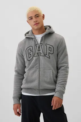 Light Grey Logo Sherpa-Lined Zip Up Hoodie